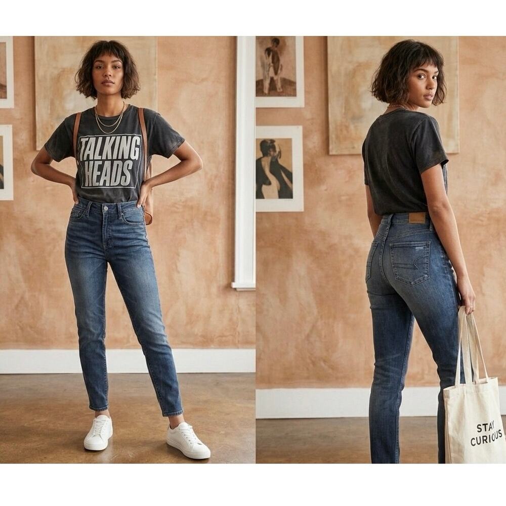American Eagle Hi Rise Skinny Jeans Medium Wash Cropped Ankle Size 0